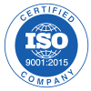 The ISO 9001:2015 certified company logo proves that the truck-mounted crane complies with international quality management standards.