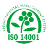 The ISO 14001 certified environmental management system mark demonstrates the loader cranes plant's commitment to environmental protection practices.